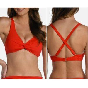 La Blanca Island Twist Bikini Top in Cherry Red - 6